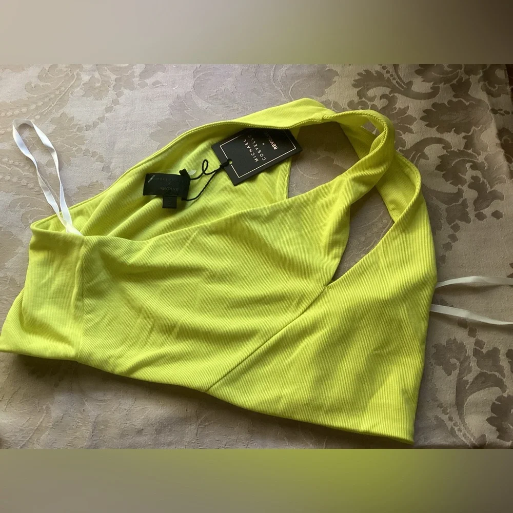 REVOLVE NWTags Michael Costello Nelle One-Shoulder Lime Crop Top Size medium - Picture 5 of 5